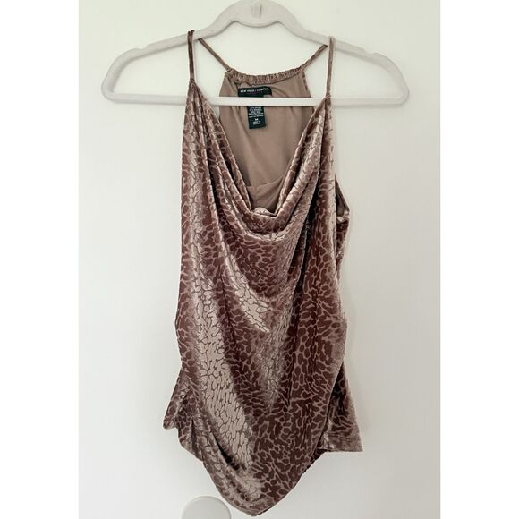 VTG New York & Co Y2K Animal Print Cowl Neck Strappy Velvet Party Top Sz M - Picture 1 of 7